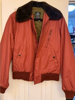 Vintage Cooper Designer Outwear Unisex Rust Bomber Jacket with Faux Fur Collar